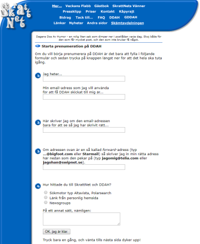SkratttNets anmälningsformulär för Dagens Dos Av Humor, DDAH