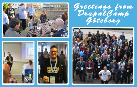 Postcard with pictures from DrupalCamp Gothenburg