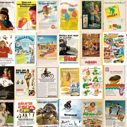 Ett galleri med bilder på annonser från serietidningar