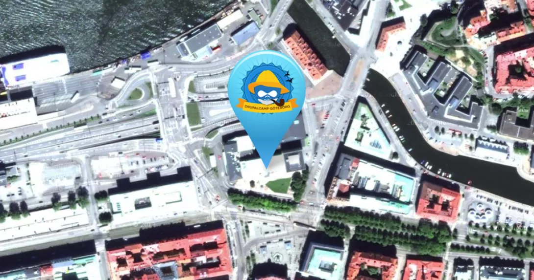 A amp of Gothenburg with a Drupalcamp icon near Järntorget